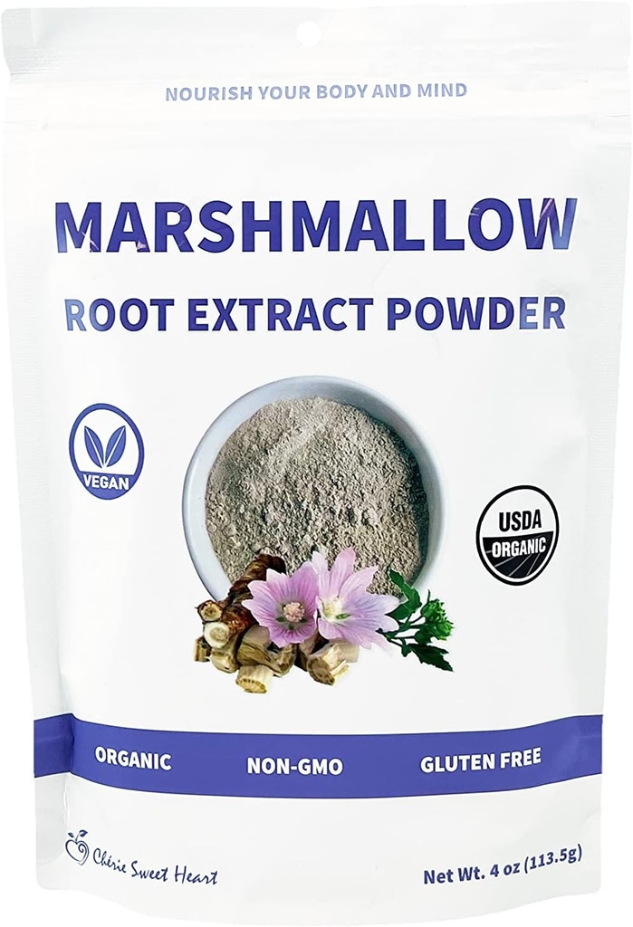 Chérie Sweet Heart USDA Organic Marshmallow Saknes pulveris, bez pildījuma, Tradicionāli lietots, Nav ĢMO, Vegan Friendly, 4 Ounces