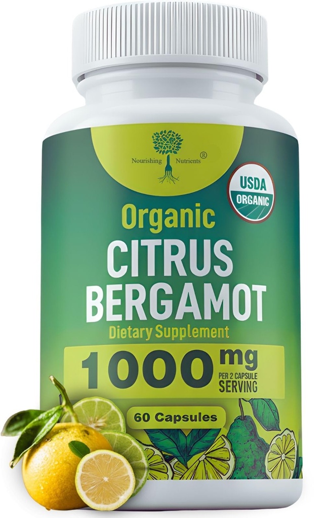 Organic Citrus Bergamot Pielikums - Tikai USDA, Kardiologs Formulēts 200+ Zinātniskie pētījumi -1000mg - Patentēts ekstrakts, sirds, holesterīns, & Lipid - Itāļu Bergamot High Polyphenoles 60caps