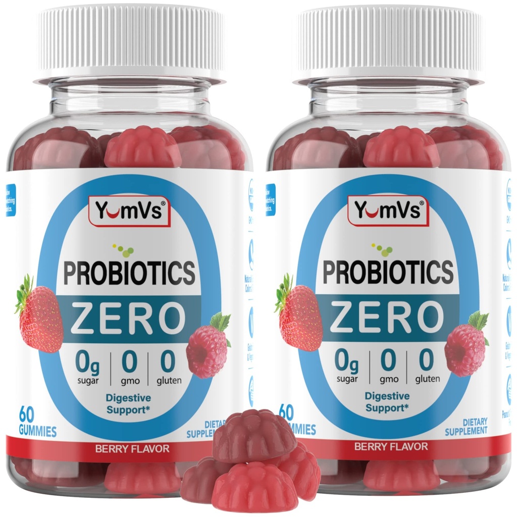 YUM-V'S - Nulles cukura probiotikas Gumijas gremošanas veselībai - bez cukura probiotikas sievietēm, vīriešiem un bērniem - Gut Health probiotic Gummies pieaugušajiem un bērniem (60 skaitīšana (iepakojums no 2))