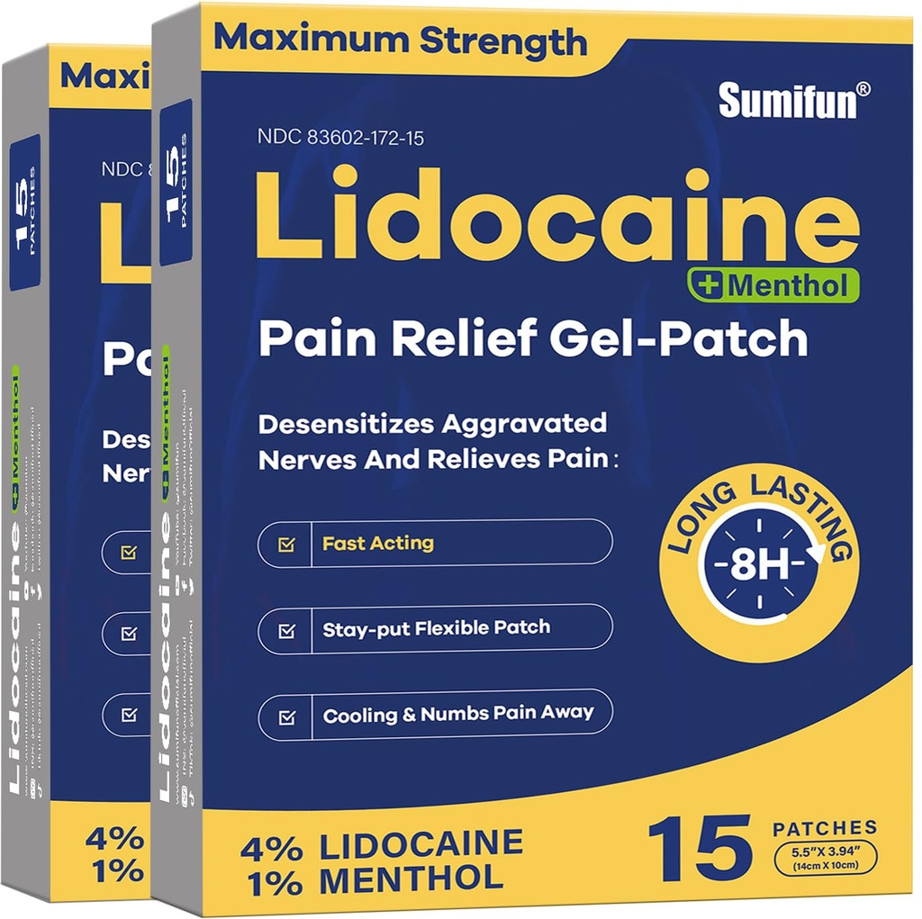 Sumifun 4% Lidokaīns Patches Plus 1% Menthol - 30 Skaita maksimālais spēks OTC sāpes Relief Patches par Back Ache Stiff Kakla locītavu sāpes Muskuļu Soreness Akūts pretsāpju