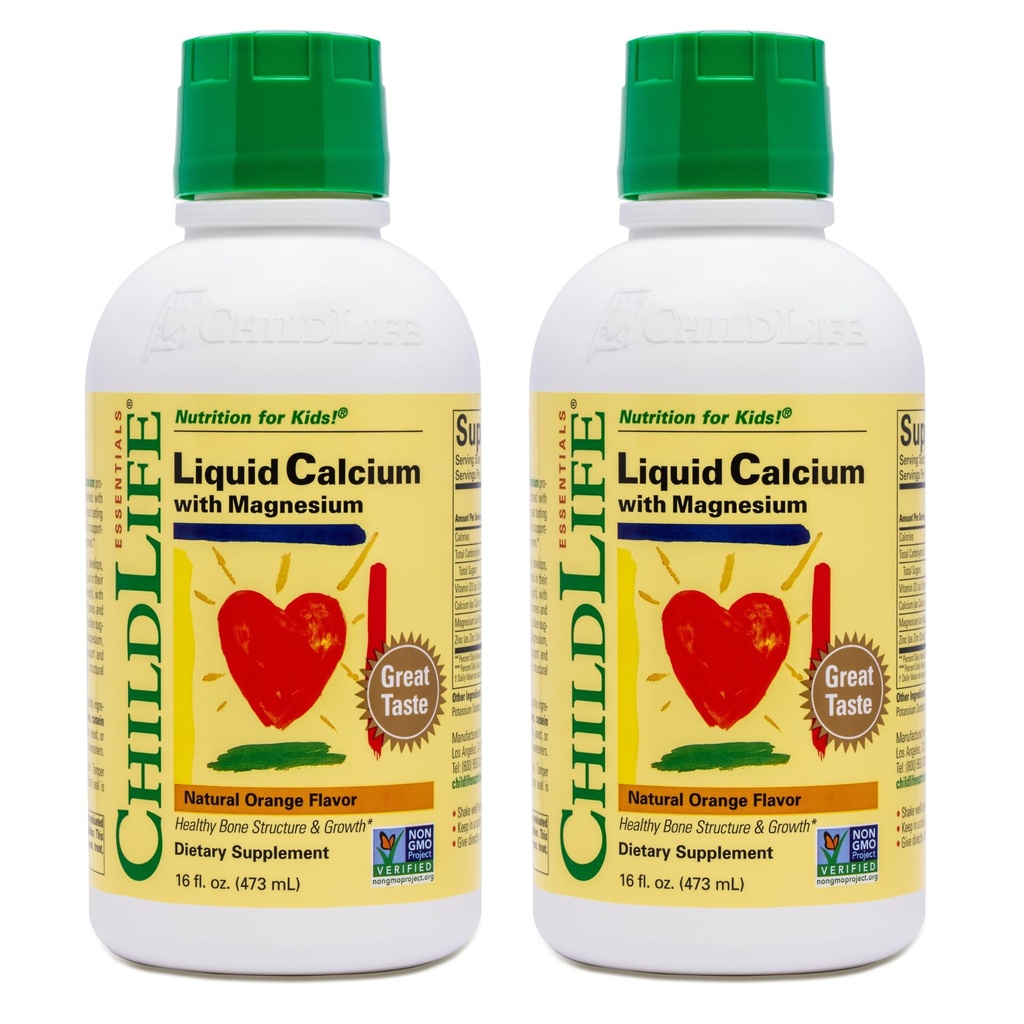 ChildLife Essentials šķidrā kalcija papildinājums bērniem - Baby Kalcijs ar magnija, cinka un vitamīna D3 - Orange Flavor, 16 fl oz (2 iepakojums)