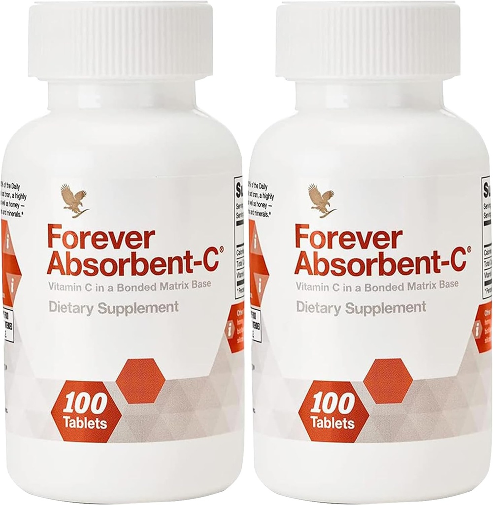 Forever living - Absorbent-C - Orange, medus uzliesmojums ar auzu Bran - vitamīns C imūno atbalstu un ādas veselību - 100 košļājamās tabletes (iepakojums no 2)