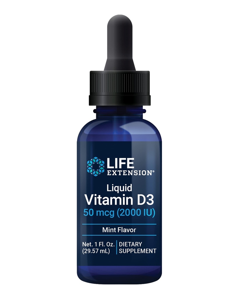 D3 vitamīns (Mint), 50 μg (2000 SV), Imūnās sistēmas atbalsts, kaulu veselība, vesela ķermeņa veselība, garšīga piparmētru flavors, bez lipekļa, ne-GMO, 29,57 ml