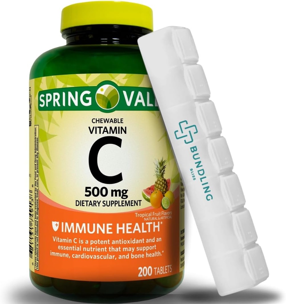 C vitamīns 500mg, košļājamās tabletes, uztura bagātinātājs, 200 Skaits (tostarp Bonus Pill organizators) - 1 iepakojums