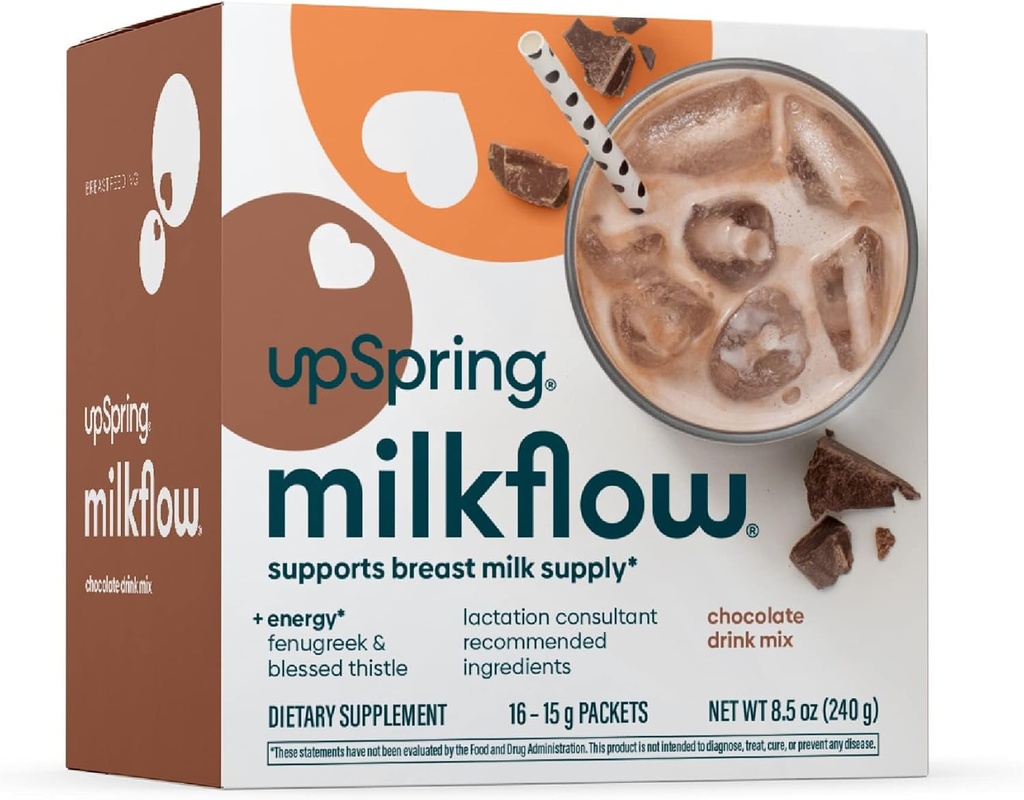 UpSpring Milkflow Enerģija Zīdīšanas papilddzēriens Maisījums ar Grieķu, Šokolādes Flavor, Zīdīšanas Papildinājums, lai atbalstītu Krūts piena piegādi un B Vitamīni, 16 Dzērienu maisījumi