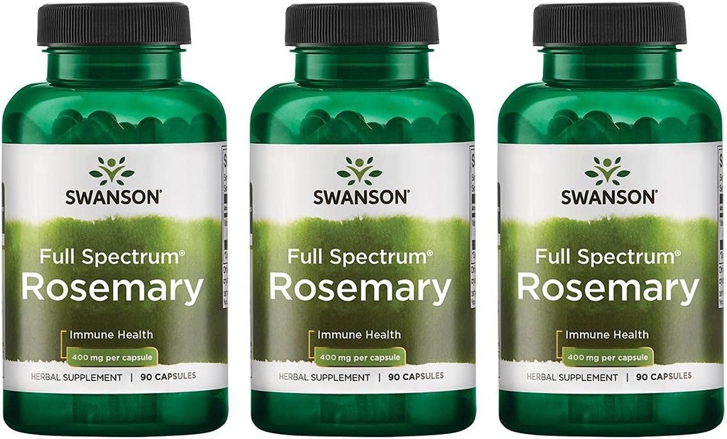 Swanson Full Spectrum Rosemary - augu papildinājums Imūnās veselības atbalsta veicināšana - dabas formula, lai palīdzētu aizstāvēt ķermeni un atbalstu Kopumā labsajūtu - (90 kapsulas, 400mg katrs) 3 iepakojums