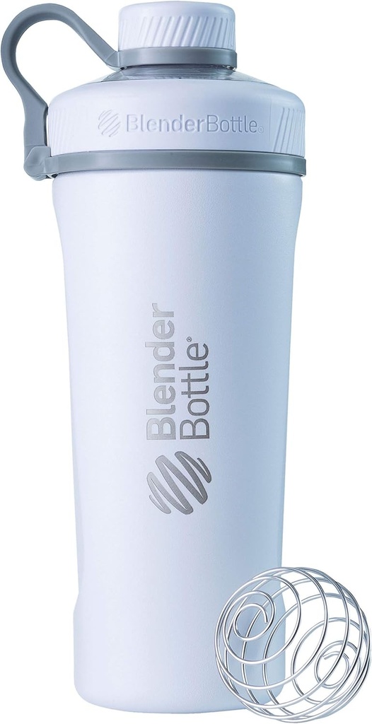 BlenderBottle Radian Shaker Cup Izolēta nerūsējošā tērauda ūdens pudele ar Wire Whisk, 26-Ounce, Matte White