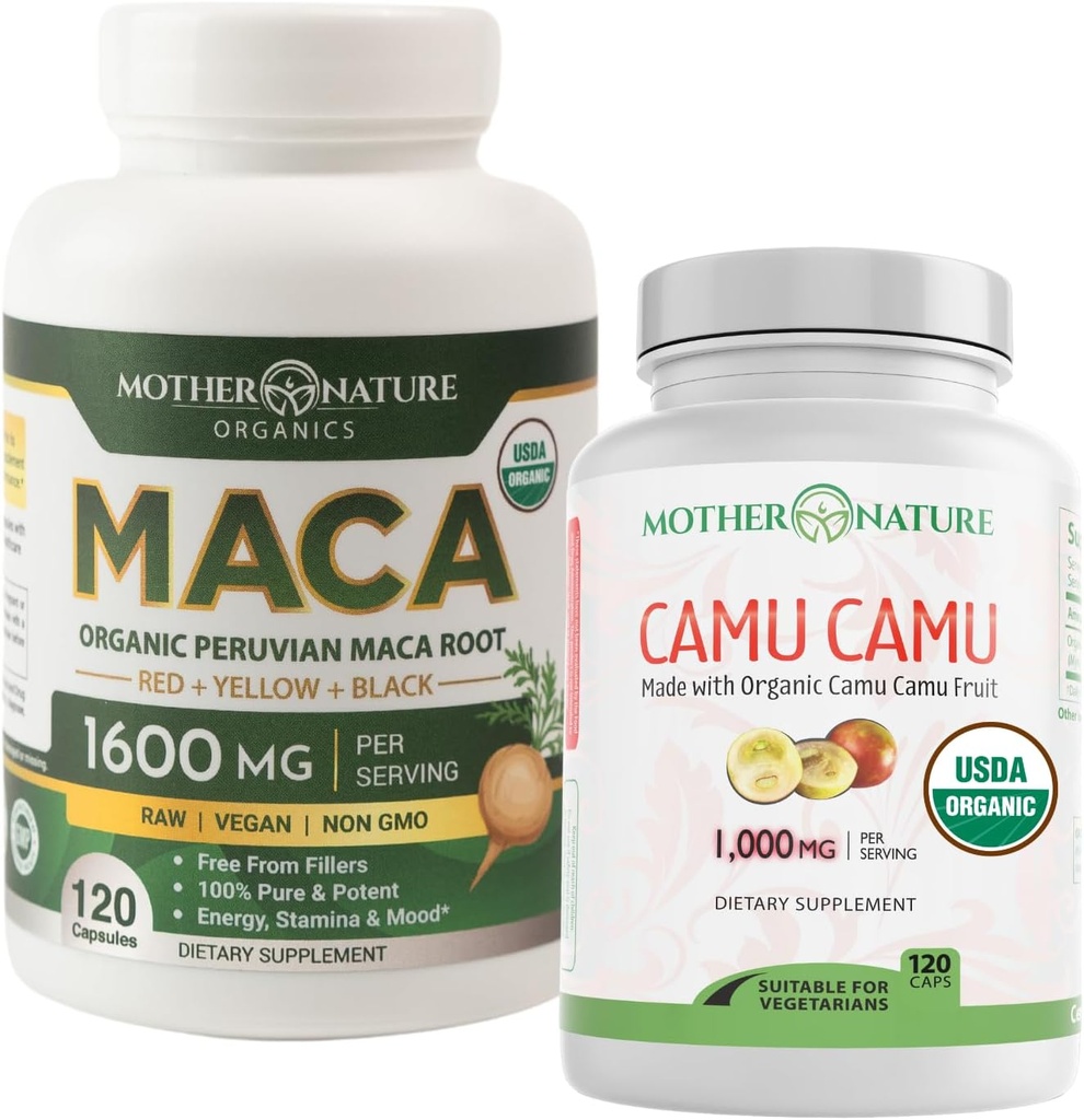 Organiskais vitamīns C + Maca Saknes kapsulas – dabas enerģija un imūnās atbalsts