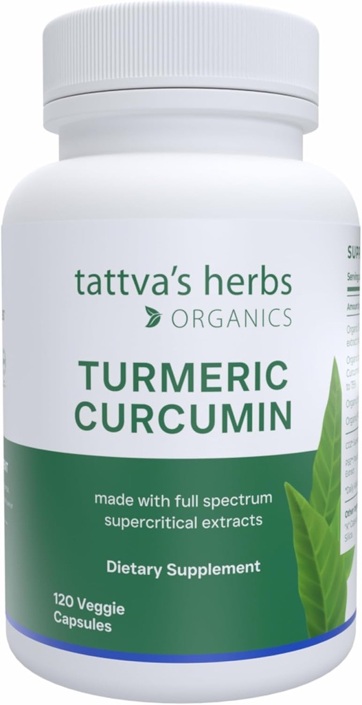Tattva ārstniecības augi Turmeric Curcumin 500 mg, Augu Papildinājums antioksidantu atbalstam, Turmeric Curcumin ar melno piparu Uzlabotai Absorbcijai, 1 Iepakojums, 120 Veggie kapsulas