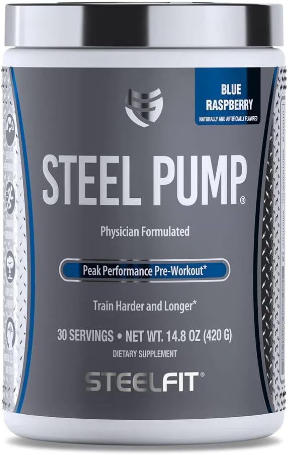 SteelFit Steel Pump - Izvērstā pre Workout Pulveris & Slāpekļskābe Oksīda Papildinājums - Blue Avenes, 30 Kalpo -- muskuļu ēkas & reģenerācijas - Izgatavots ar maksimālo ATP, Ashwagandha, & Elektrolīti