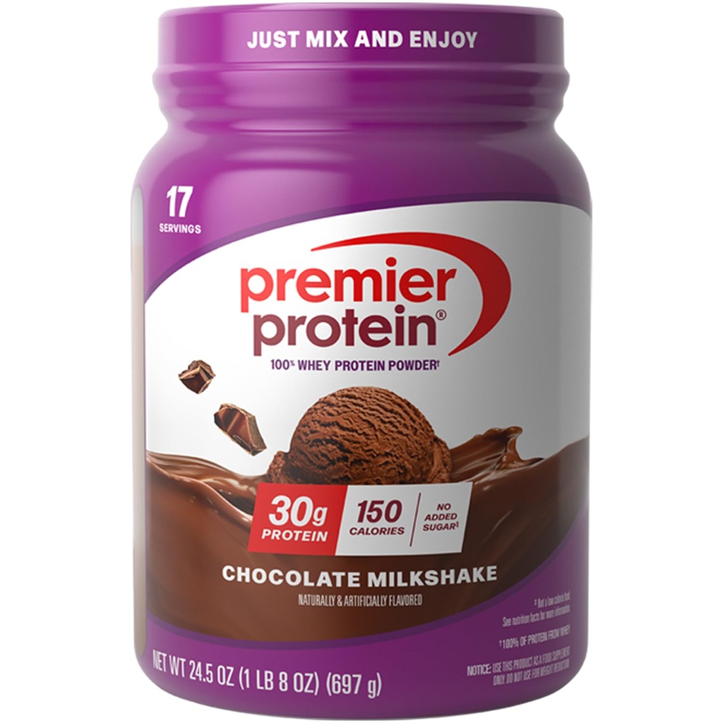 Premier Protein Powder, Chocolate Milkshake, 30g Olbaltumvielas, 1g Cukura, 100% Sūkalu Olbaltumvielas, Keto Friendly, No Soy, Bez lipekļa, 24,5 oz (17 Kalpo)