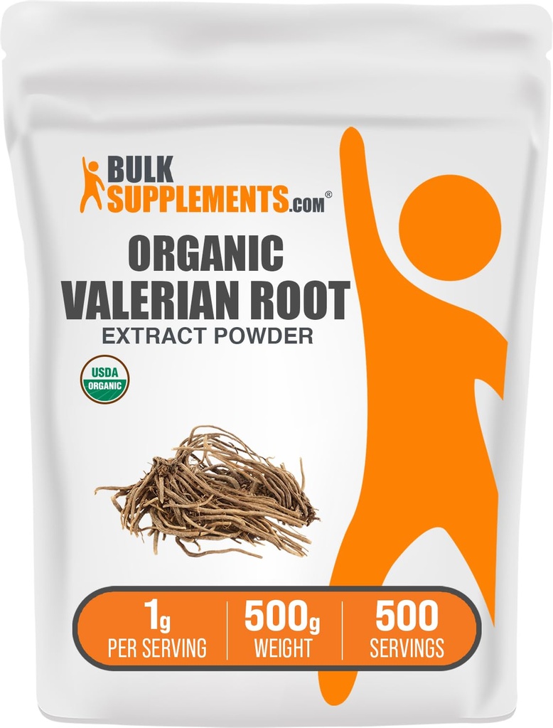 BulkSupplements.com Organic Valerian Extract Powder - Avots no Valerian Root, Herbal Papildinājums - bez lipekļa, 1g per Serving, 500g (1,1 lbs) (1. iepakojums)