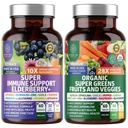 N1N Premium Organiskie Super Augļi un dārzeņi + Imūnais atbalsts [38 Spēcīgas sastāvdaļas], Dabas Super Zaļie Papildinājums ar Alfalfa, Vitamīniem un minerālvielām, Cinks, Turmērija un Probiotika, 120 Caps