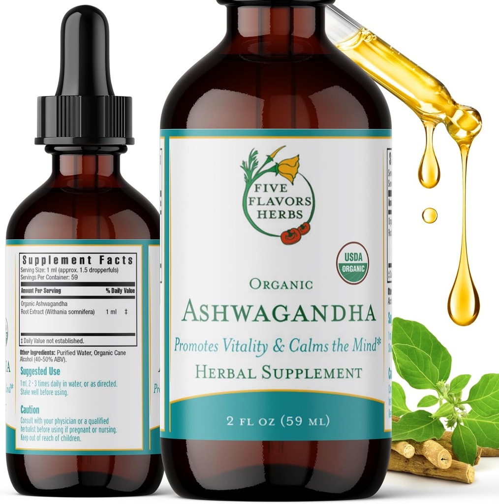 Ashwagandha Tincture - veicina vitalitāti, nomierina prātu, imūno atbalstu, adaptogen, citronu balzams, augu papildinājums - 2 Fl Oz