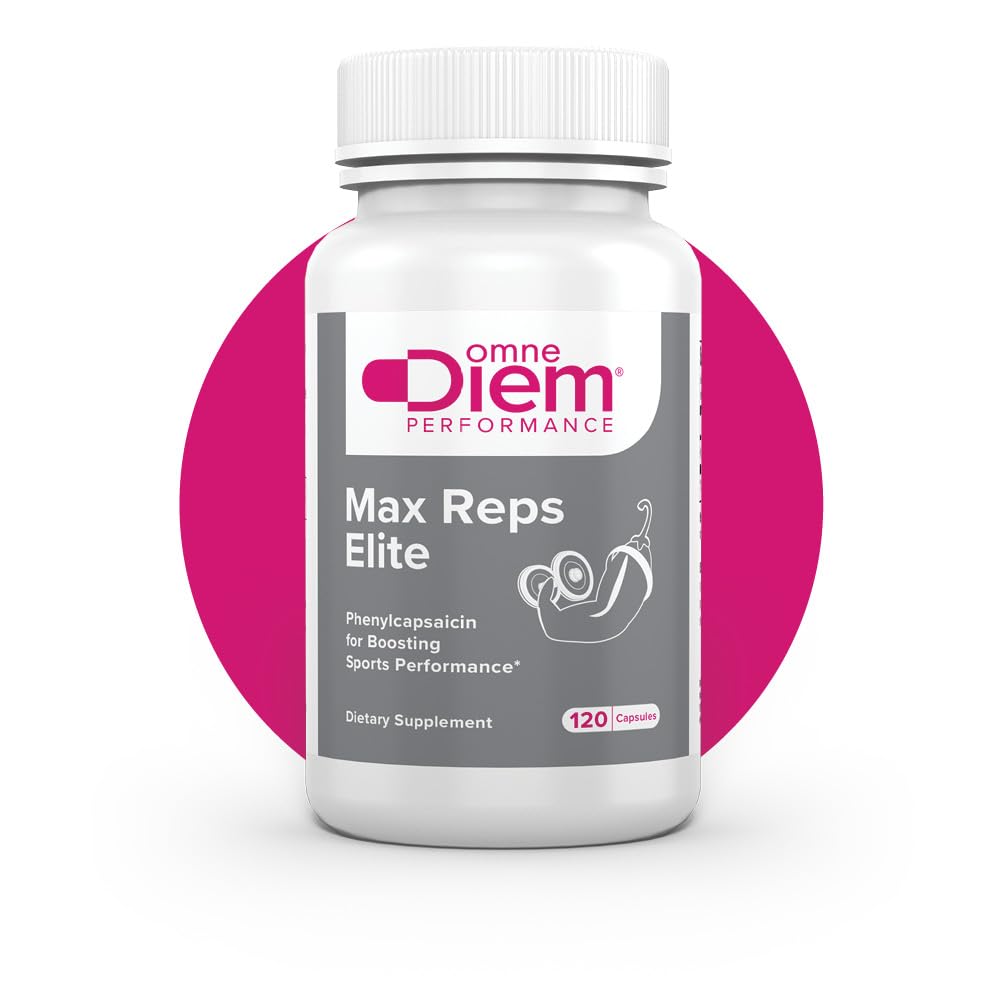 Omne Diem Max Reps Elite Kapsulas - Fenilkapsaicīns Sporta Veiktspēja Diētiskā Papildinājums - Atbalsta Maksimālo treniņu un atkopšanu un samazina nogurumu - vīriešiem un sievietēm - 120 ct