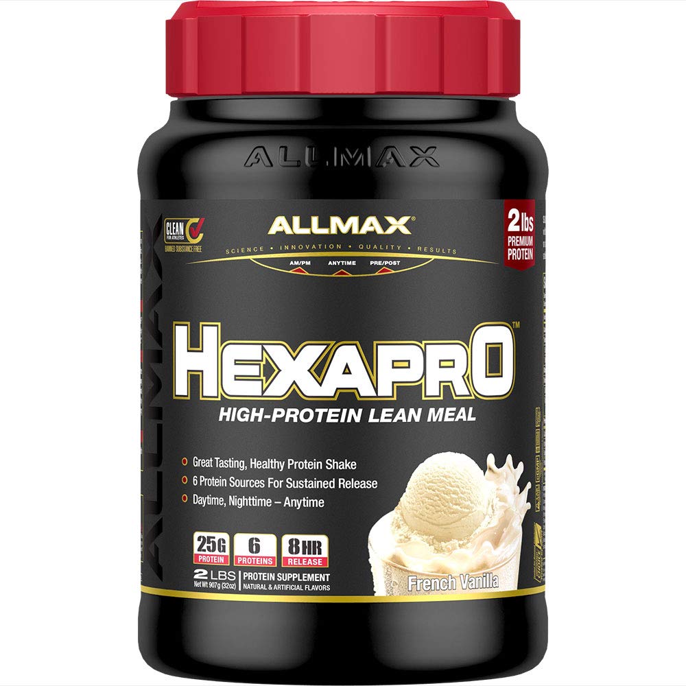 ALLMAX HEXAPRO, Francijas Vanilla - 2 lb - 25 Olbaltumvielas Grams Per Servē - 8 stundu ilgstoša atbrīvošana - Nulles cukurs - 21 Kalpo