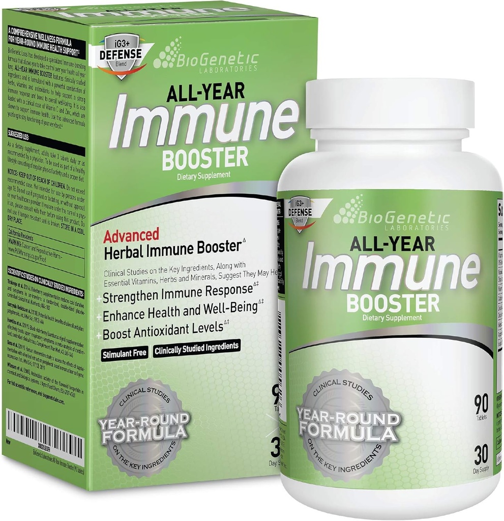 BioGenetic Laboratories Imūnā revakcinācija ar plūškoka, C vitamīna, A vitamīna, D vitamīna un cinka - Multi-System Imūnās aizsardzības un herbal Imūnsupport - Gads-Round potents atbalsts (90 kapsulas)