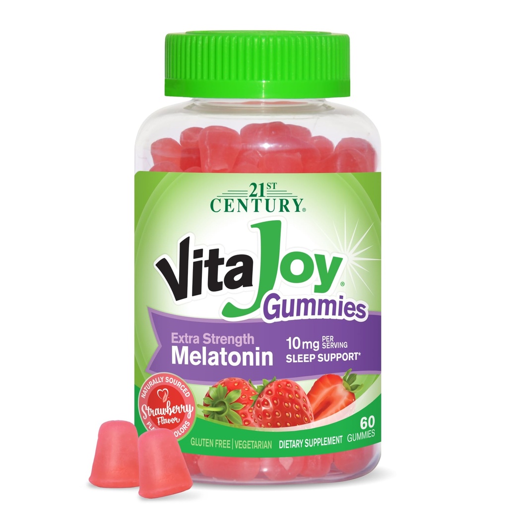 21st Century Healthcare VitaJoy Extra Strength Melatonin 10 mg Gumijas, zemeņu, 60 grāfs, sarkans, 0,43 mārciņas, (1. iepakojuma)