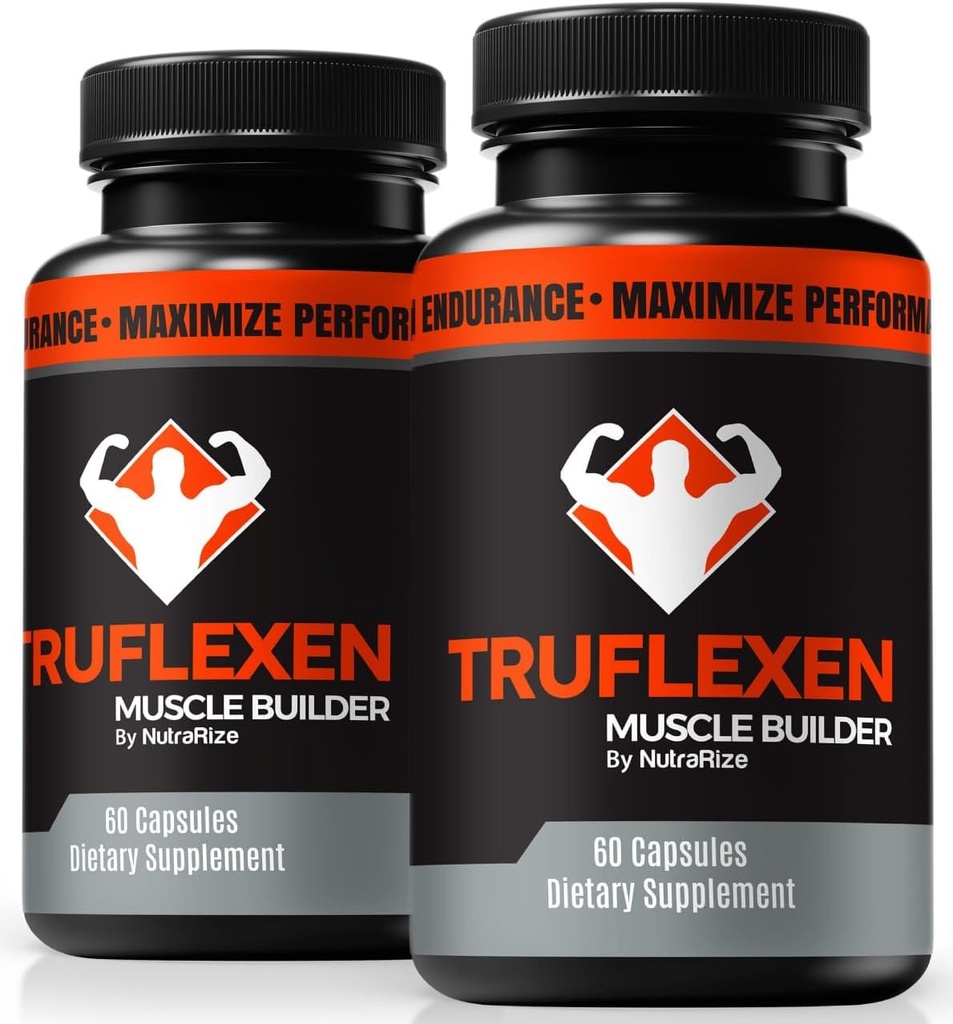 NutraRize (2 Pack) Truflexen tabletes, Tru Flexen Muskuļu celtnieks, Dabas papildinājums, lai atbalstītu vispārējo labsajūtu, Premium veiktspējas kapsulas, oficiālās True Flexen Atsauksmes (120 kapsulas)