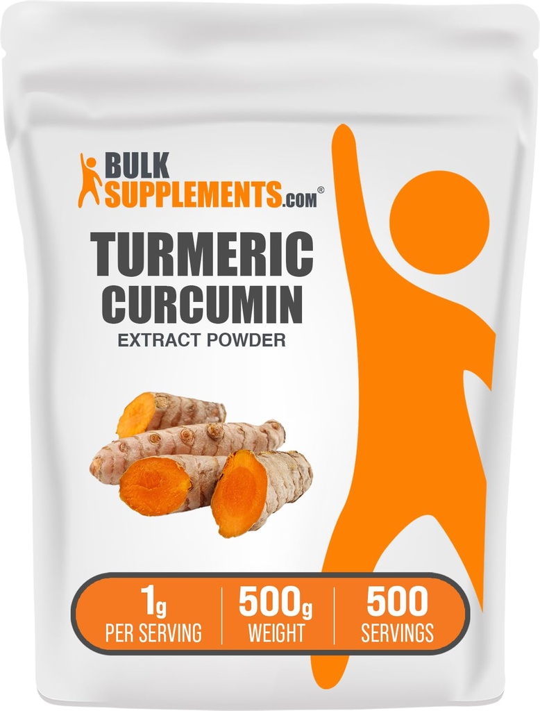 BulkSupplements.com Turmeric Extract Powder - no kurkumas saknes, kurkumas piedevas, Turmeric Curcumin Powder - bez lipekļa, 1g per Serving, 500g (1,1 lbs) (iepakojums no 1)