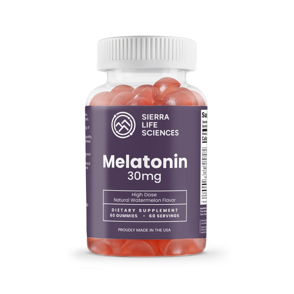 30 mg melatonīna gumija                ) Augstas devas Miega atbalsts pieaugušajiem ) Advanced One-A-Day Formulation Izgatavots ar Apple-Derived Gumies ” Vegan, Non-GMO (30 Skaits)