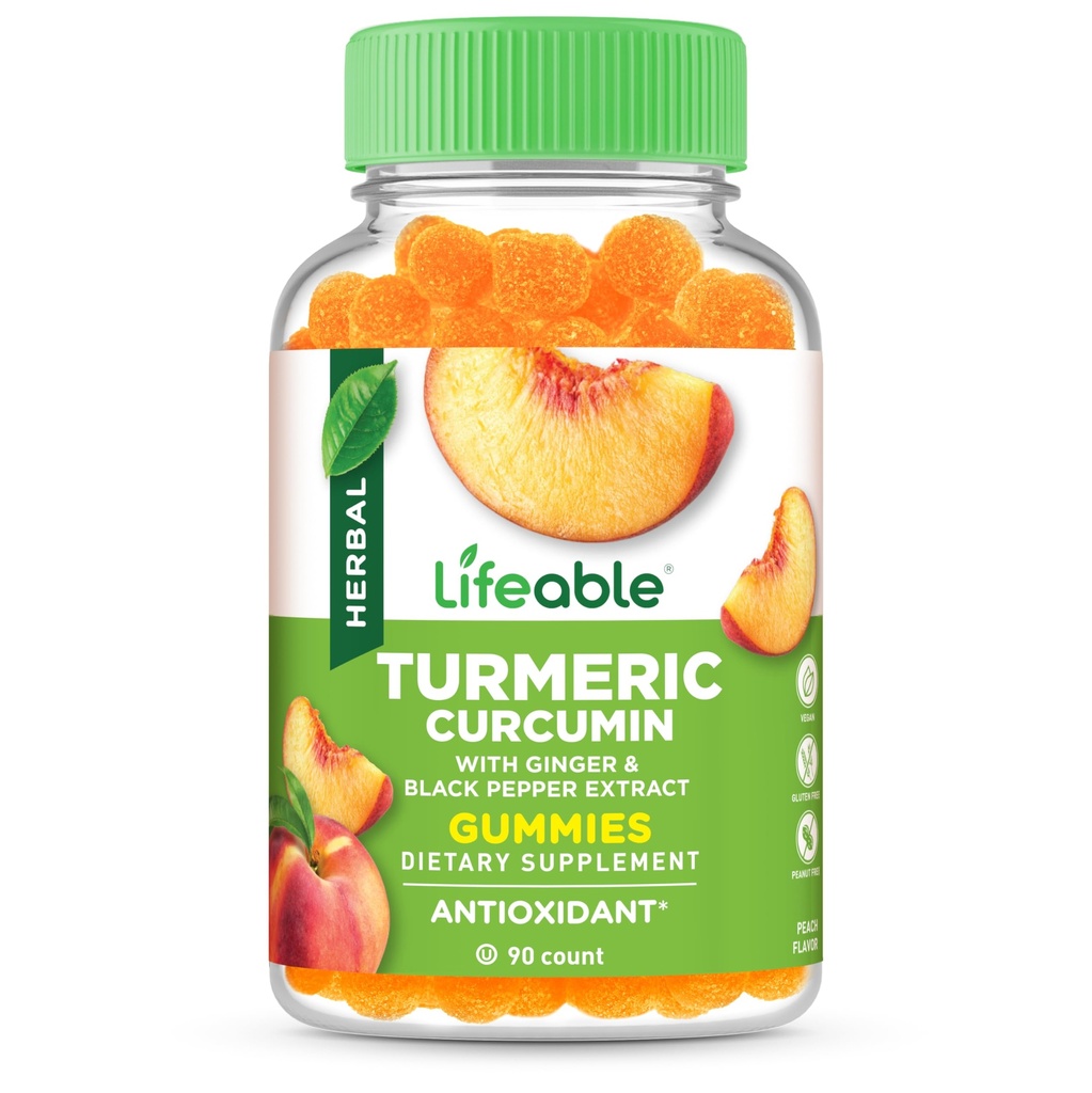 Dzīvojams kurkuma ar ingveru un melnajiem pipariem ekstrakts – 2000mg – Great Tasting Natural Flavor Gummy – Veģetārs ĢMO-free papildinājums – 90 Gumijas