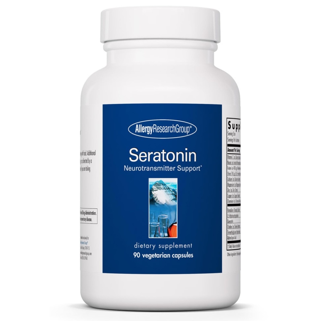 Alerģijas pētījumu grupas Seratonīna papildinājums - serotonīna pastiprinātājs, stresa un miega atbalsts, serotonīna bagātinātāji vīriešiem un sievietēm, serotonīna tabletes - 90 Veģetārējās kapsulas