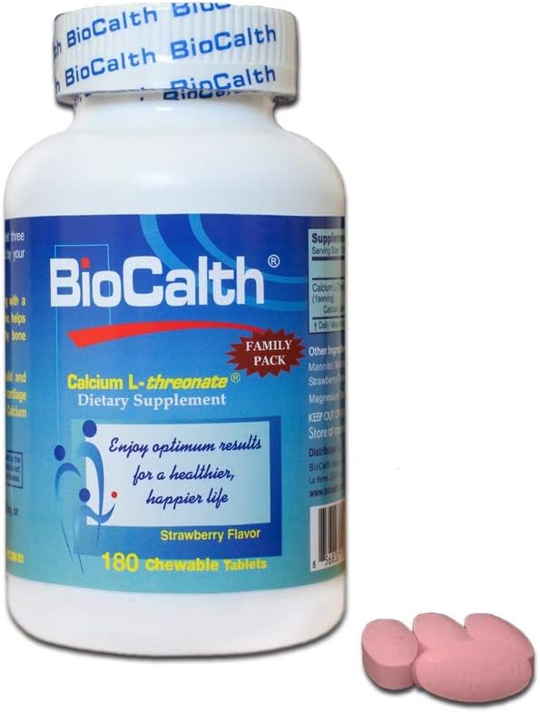 Tikai kalcijs ar 3 ASV Patenti ——BioCalth kalcija L-threonate 180 košļājamās tabletes, Ģimenes iepakojums ar LIELA VĒRTĪBA!