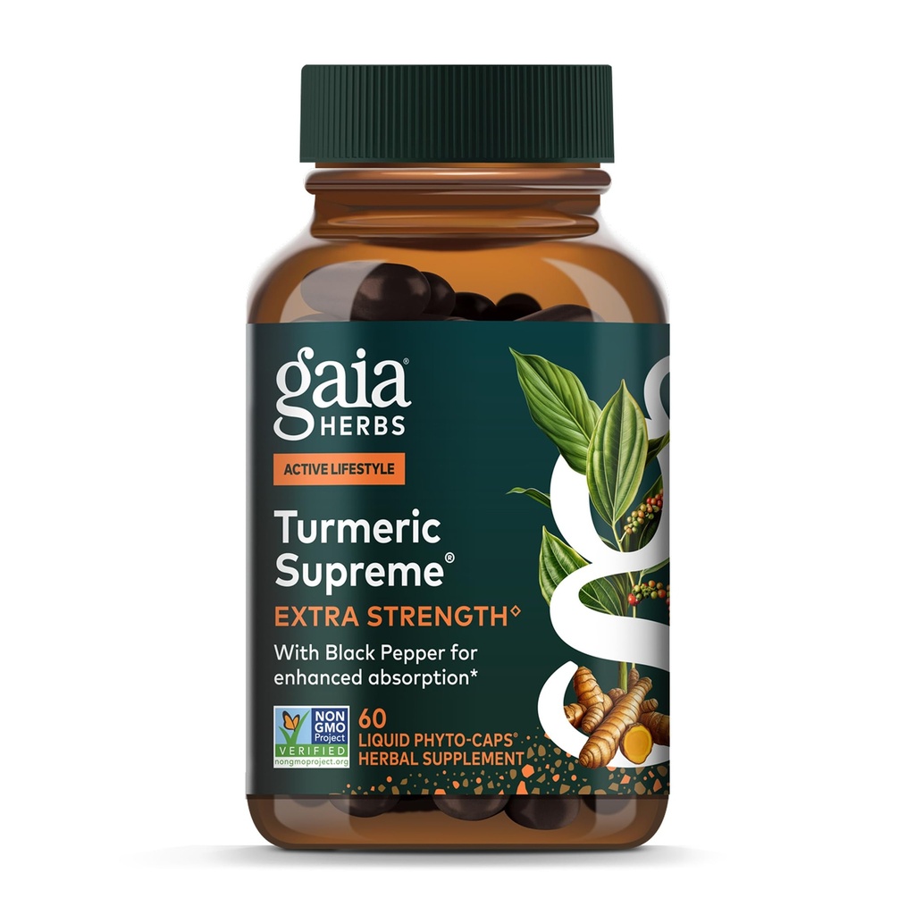 Gaia Herbs Turmeric Supreme Extra Strength - atbalsta Neregulāri Diskomforts no Normal Wear & Tear* - ar Turmeric Curcumin & Black Pepper - 60 Vegan Šķidrs Phyto-Capsules (Līdz 60 dienu piegādes)