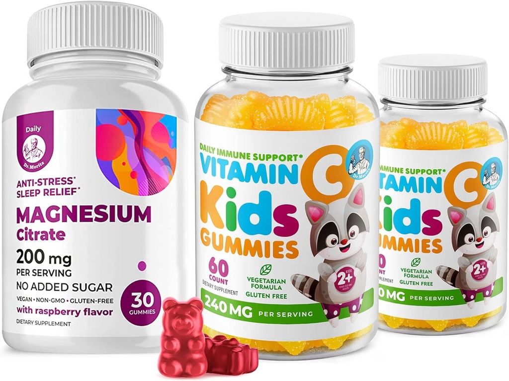 Vitamīni C Gummies 120 skaits bērniem un pieaugušajiem 240 mg un magnijs 200 mg Gumies - Imūnsupport Low-Cugar košļājamā gummy Vitamīni bērniem ar magnija Calm Kovi bērniem un pieaugušajiem Bezcukura