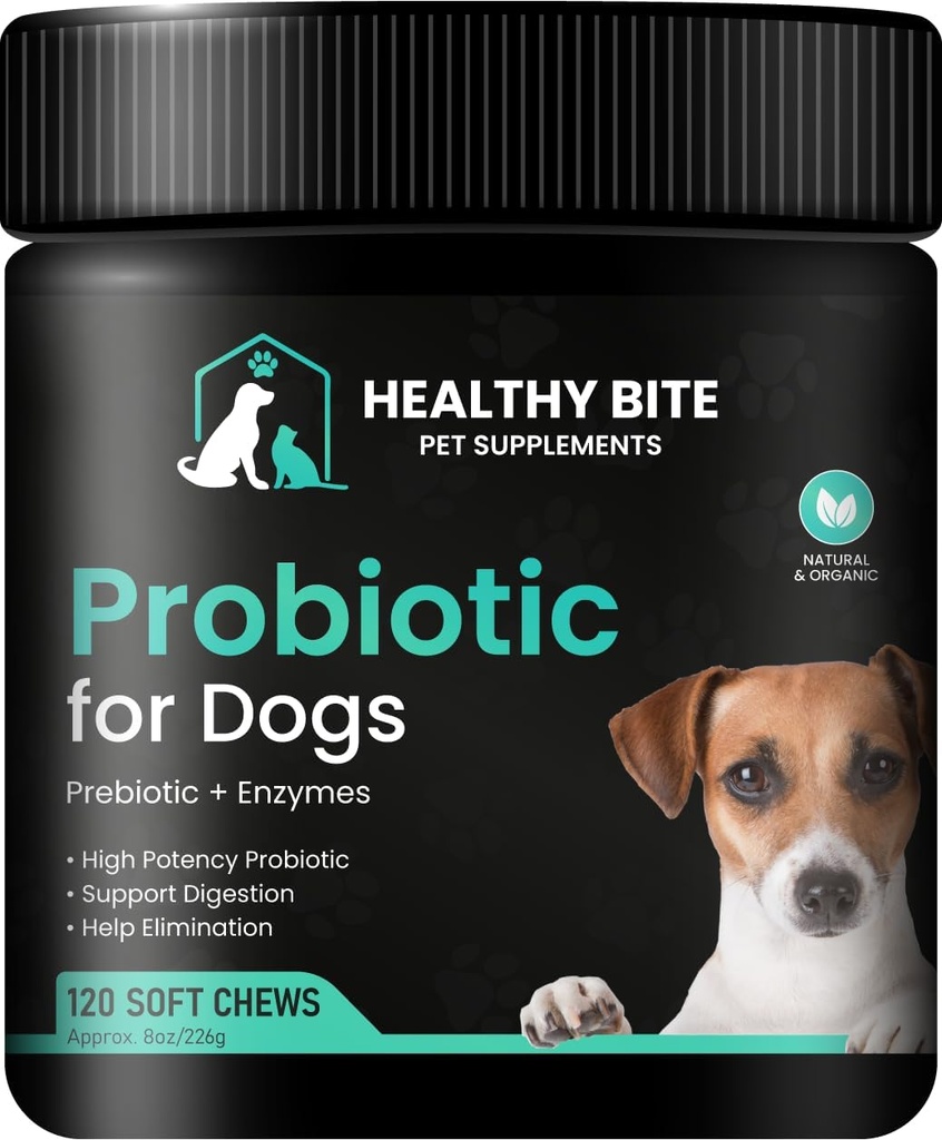 Veselīgs Bite Probiotikas suņiem - suņu probiotikas Caureja, Gut veselības un nieze, 6 Dažādas Baktērijas, Dog Probiotic Chews - Prebiotikas suņiem - Ražots ASV - 120 Count