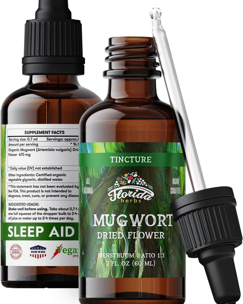 Mugwort ekstrakta šķidruma pilieni – Organiskā relaksācija, Miega atbalsta pilieni – Dabīgā Mugwort Tincture - Ražots ASV - 2 Fl Oz