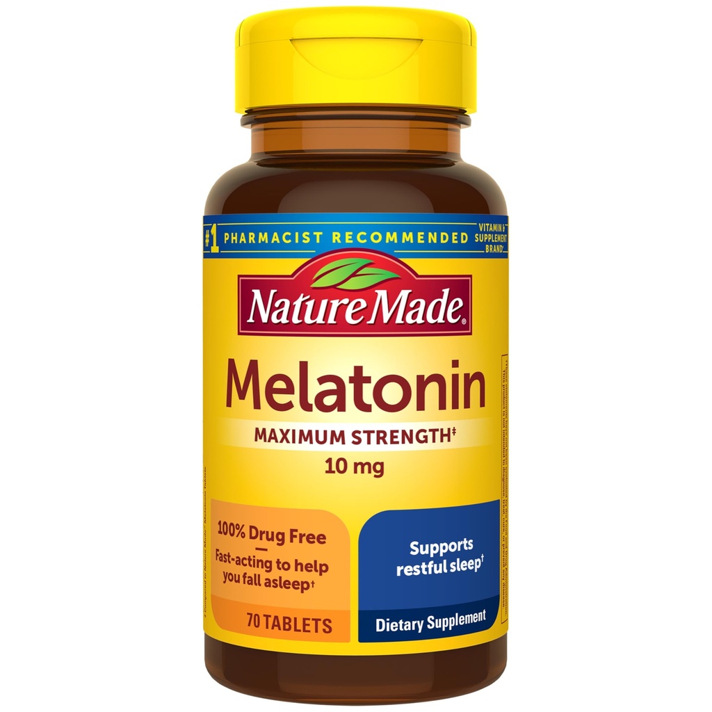 Daba Made Melatonīns 10mg Maksimālā stipruma tabletes, 100% bez zālēm Miega palīglīdzeklis pieaugušajiem, Melatonīns pieaugušajiem, 70 Skaits, 70 Dienas Apgāds