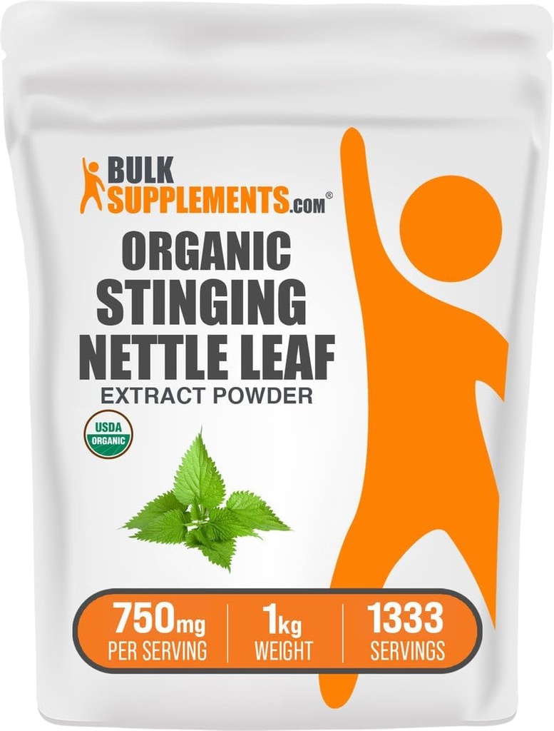 BulkSupplements.com Organic Stinging Nattle Extract Powder - Nettle Leaf Extract, Herbal Papildinājums - Vegan & Gluten Free, 750mg uz vienu Kalpotāju, 1kg (2.2 mārciņas) (1. iepakojums)