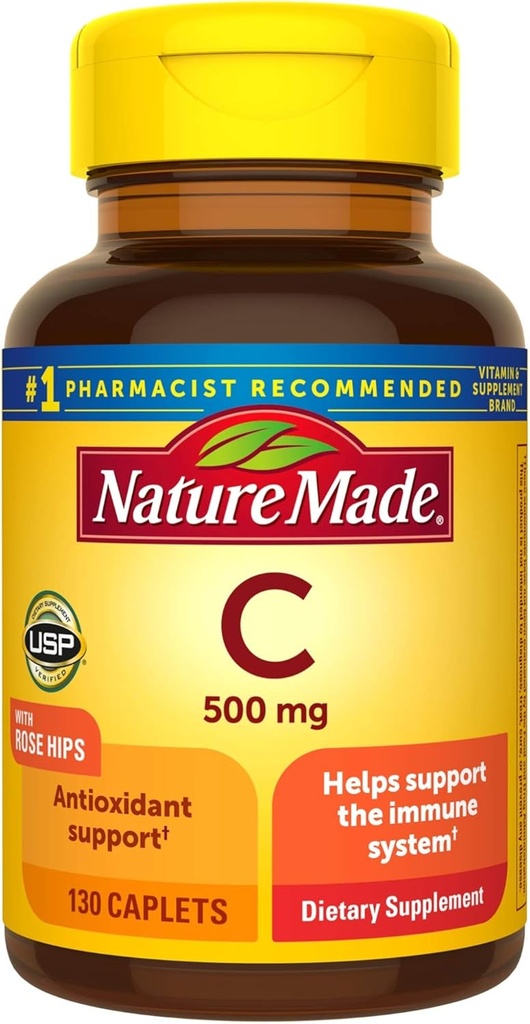 C vitamīns 500 mg Caplets ar Rose Hips, 130 Count