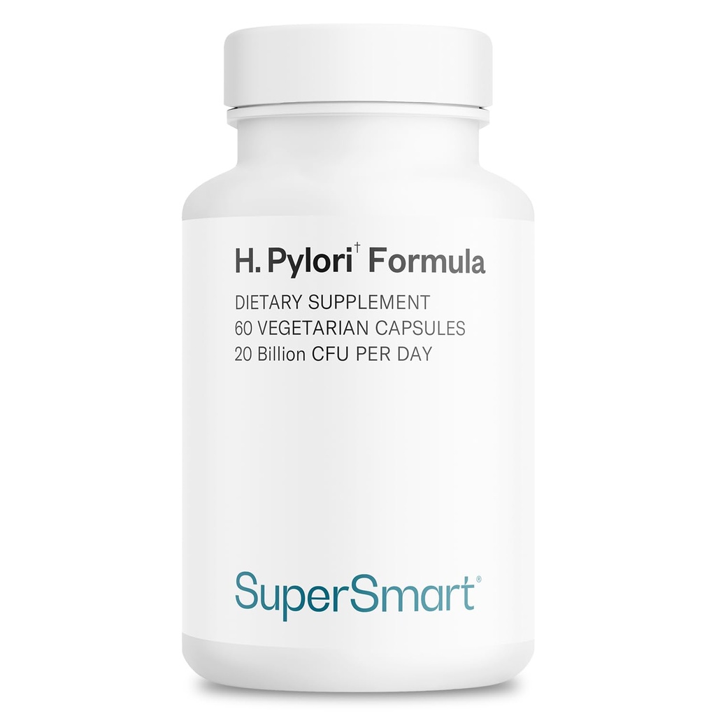 Supersmart H. Pylori formula 20 miljardi KVV dienā (augsta potence) - Patentētas Pylopass Probiotic Lactobacillus Reuteri DSM 17648 Papildinājums - Bez GMO un lipekļa - 60 Veģetārās kapsulas