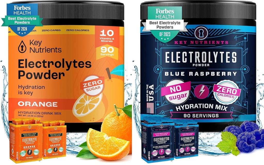 KEY NUTRIENTS Multivitamīnu Elektrolītu Pulveris Bundle - Tangy Orange & Sweet Blue Avenes - Nav cukura, Nē Kalorijas - Hidrācija, Izturība, un enerģijas papildinājums - 90 Kalpošanas Katrs - Ražots ASV