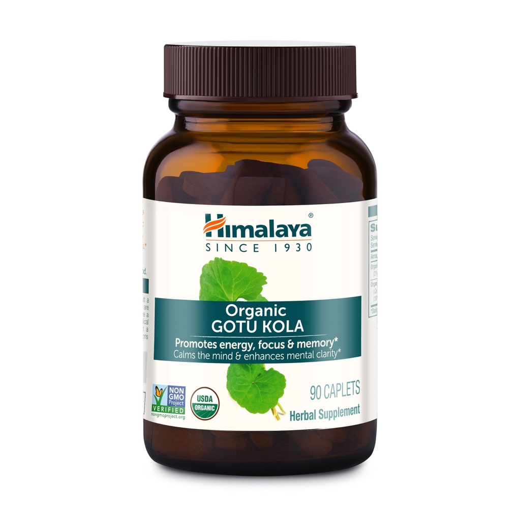 Himalaya Organic Gotu Kola, 45 Day Supply - Herbal Nootropic Papildinājums ar Adaptogens enerģijai, Focus, Atmiņas un Kalming Relaxation - Vegan, Non-GMO, Gluten Free, 650 mg, 90 Caplets