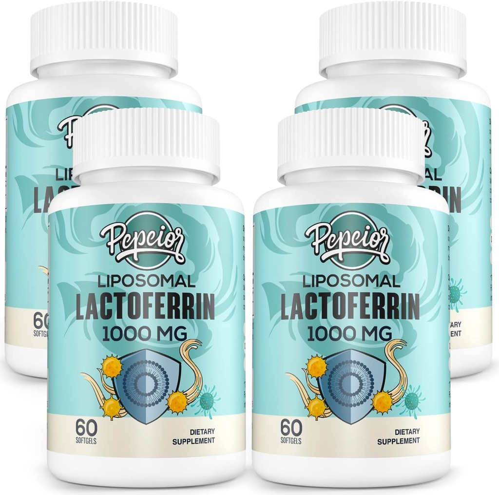 Liposomālais laktoferīns 1000 mg Diēta - Maksimizēts laktoferīns - Jaundzimušā sastāvdaļa - dzelzs absorbcijai un imūnai funkcijai Laktoferīna piedevas pieaugušajiem, 60 softgeli (4 pudeles)