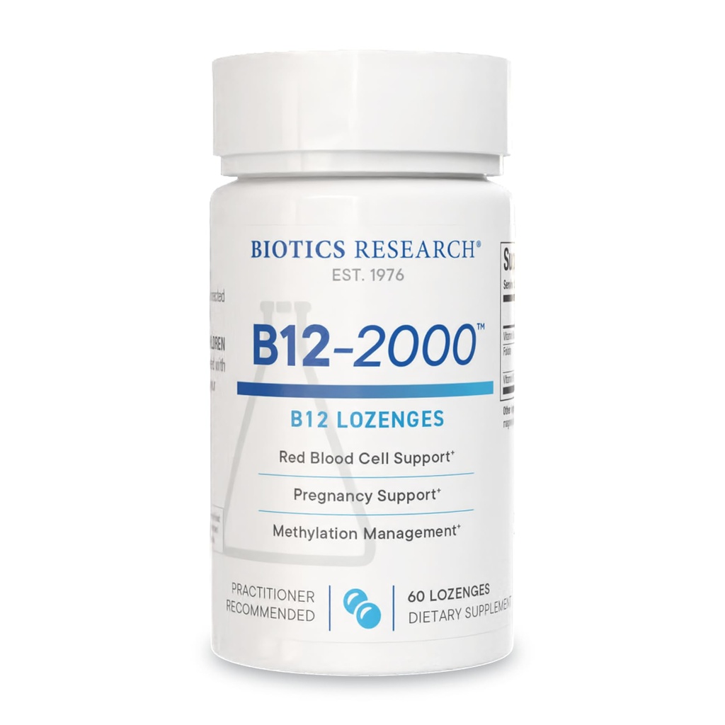 Biotics Research B12-2000TM vitamīns B12 2000 mcg, B6, folāts–B12 Sublingual Lozenges, Methylation Support Papildinājums, Augsta potence, Augsta Absorbējamība, Dabas, Berry Flavor, Izšķīdina Viegli-60 Skaits