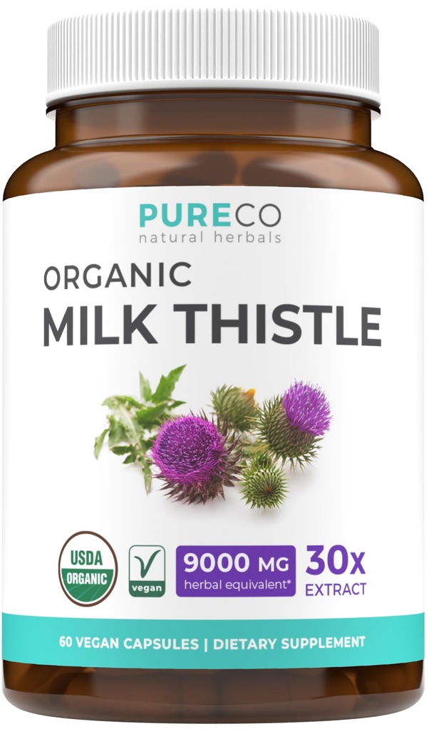 USDA Organic Milk Thistle Kapsulas - 80% Silymarin Papildinājums aknu Support- Super Koncentrēts 300mg no 30:1 Piena Thistle ekstrakts Ekvivalents 9000mg - Piena Thistle Aknas Detox 60 Day Supply