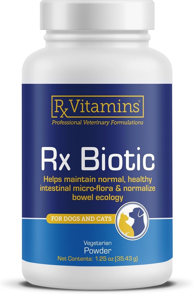 Rx Vitamīni Rx Biotic - Probiotisks Pulveris suņiem un kaķiem - Kaķu gremošanas atbalsts & Probiotika suņiem Gut Veselība - Suņu probiotikas gremošanas veselībai - 1,25oz