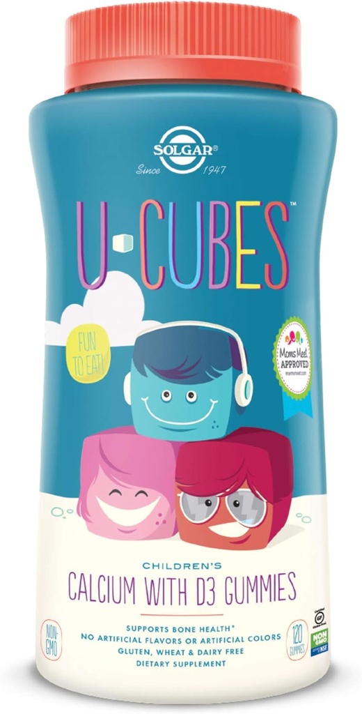 Solgar U-Cubes bērnu kalciju ar vitamīnu D3, 120 Gumijas - zemeņu Flavor - Atbalsta kaulu un zobu veselība - Nav ĢMO Gluten bez piena - 60 Kalpojumi