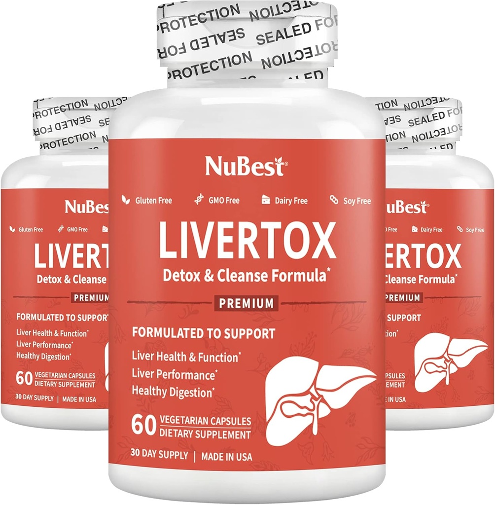 NuBest LiverTox - Premium aknu veselības formula - aknu tīrīšana, detokss un remonts - ar piena daiviņu, holīnu, bitēm, turmeriku, artišoku un dedelionu - 3 mēnešu piegādes