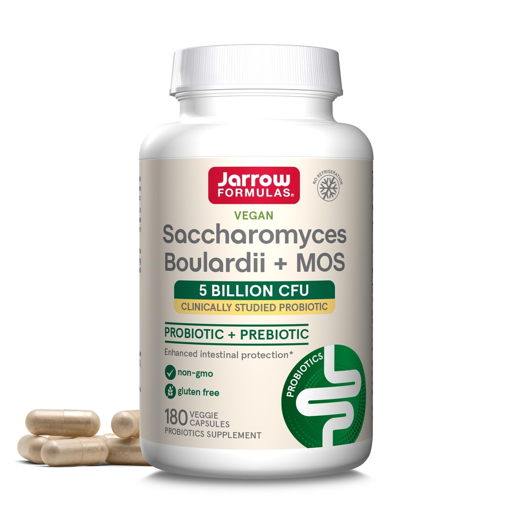 Jarow Formulas Saccharomyces Boulardii + MOS - 5 miljardi organismu Per Servē - 180 Aizkavēts Release Veggie Caps - Probiotika + Prebiotika - Zarnu traku atbalsts - Līdz 180 Servējumiem