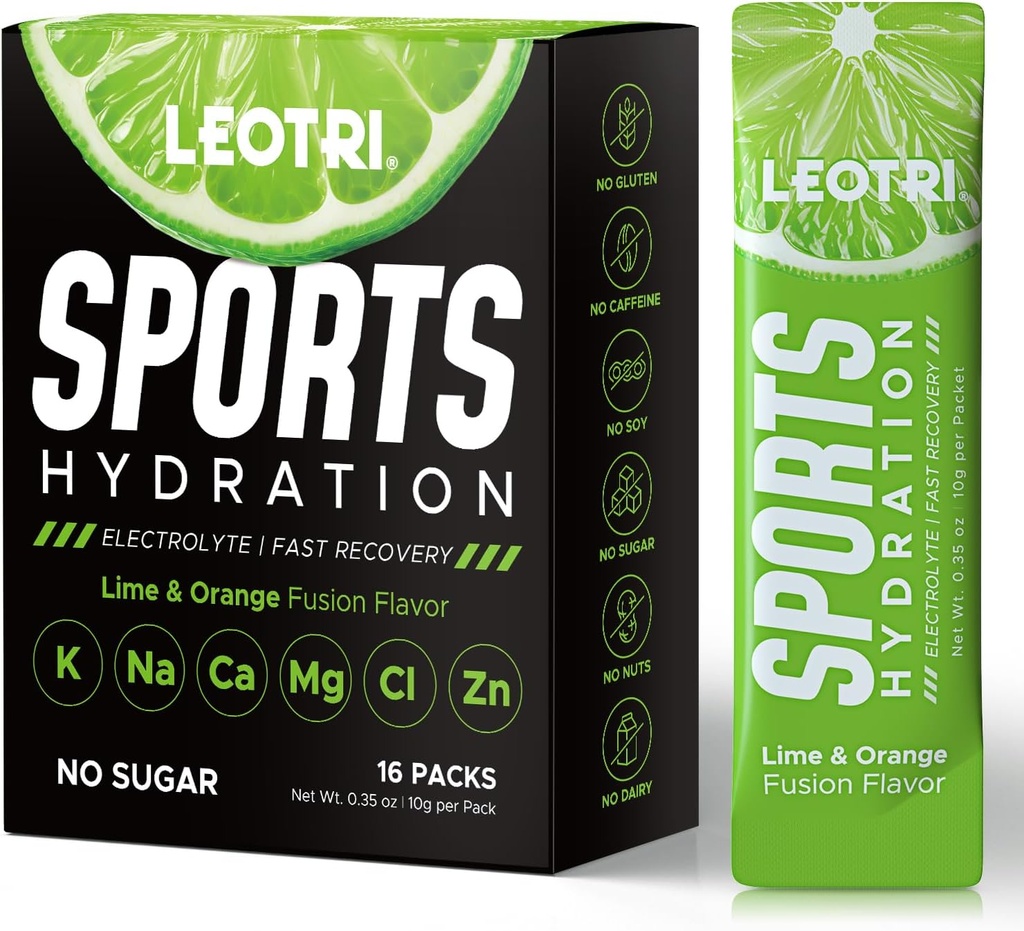 Bezcukura elektrolītu pulvera paciņas - Sport Hydration Drink Mix Papildinājums, Keto Friendly ar 6 Key Electrolytes, bagāts ar B un C vitamīnu, 1000mg BCAA - Nē Cukura, 16 Sticks, Laima un Orange Flavor