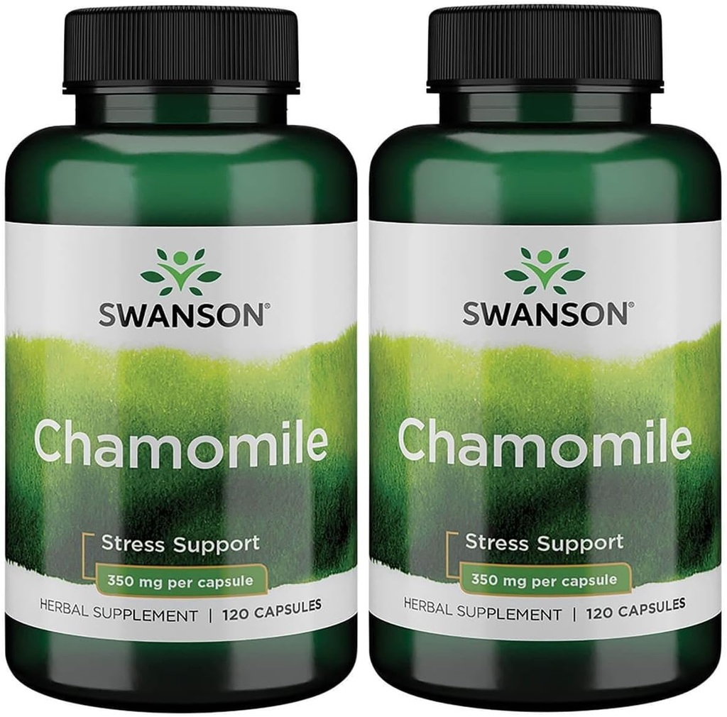 Swanson Chamomile Stress Support - izgatavots ar vācu kumelīšu ziedu - augu papildinājums, lai veicinātu stresu, relaksācija un Miega atbalsts - Palīdz Easy Body and Mind - (120 kapsulas), 2 Iepakojums
