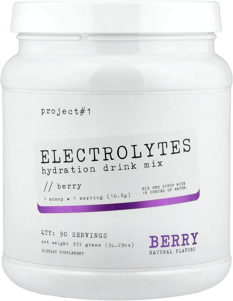 Projekts #1 Elektrolītu dzērienu maisījums: ilgstoša hidratācija fitnesa ar kāliju [90 Kalpojumi] (Berry) • Labākais elektrolītu pulveris • Hidrate Elektrolītu dzērienu pulveris 