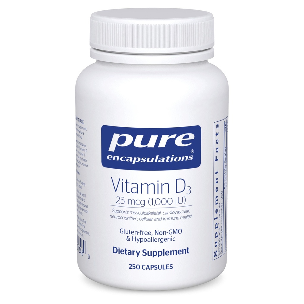Pure Iekapsulācijas D3 vitamīns 25 μg (1000 SV) - Papildinājums atbalstam Kaulu, locītavu, krūts, sirds, resnās zarnas un imūnās sistēmas veselība - ar Premium vitamīnu D - 250 kapsulas
