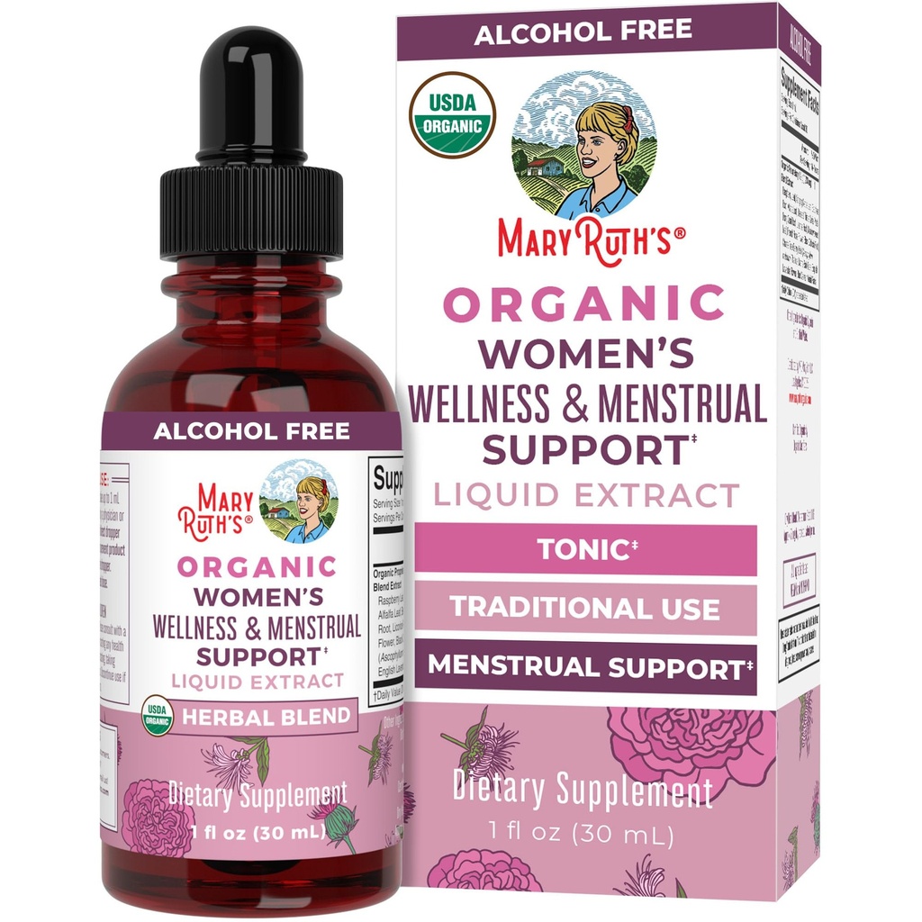 MaryRuth Organics USDA Organisks Sieviešu labsajūta Šķidrs augu izcelsmes bagātinātāji ) Ietver stinging Nattle, Aveņu lapu, Eleuthero Saknes, Chaste Tree Berry ) Menstrual Support ) Non-GMO, Vegan